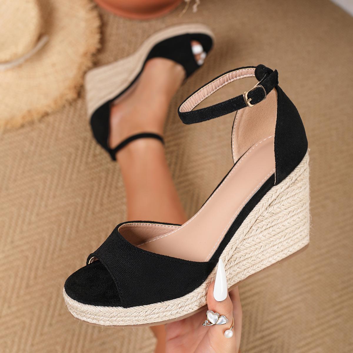 Europäische lässige Resort-Plateau-Keilsandalen - Dicke 9,5 cm Sohle, Offene Zehenpartie, Größen 35-45 41 schwarz