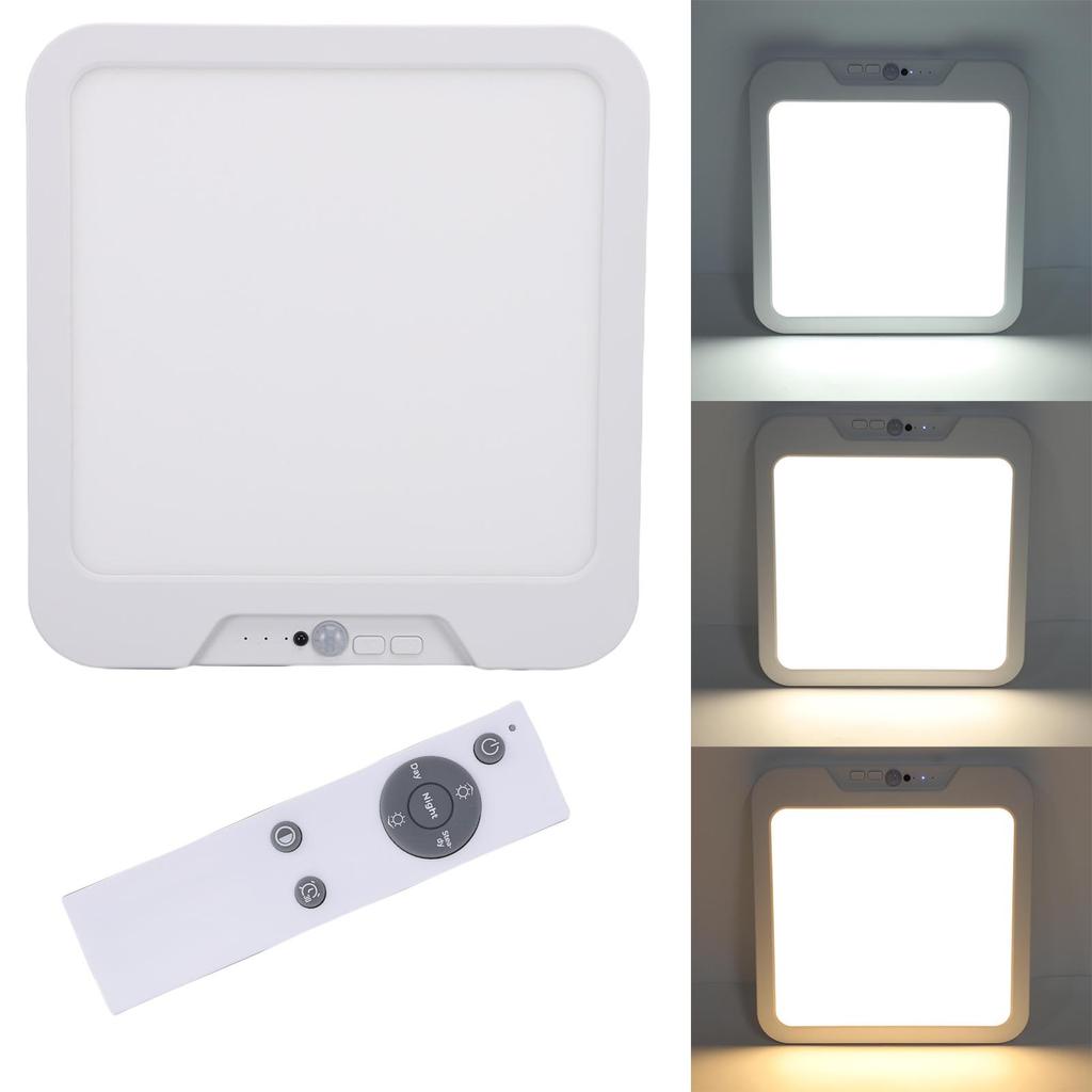 Ceiling Light with Motion Detector, 3 Color Temperatures Battery-operated Cabinet Lighting with Remote Control and Timer Magnetic Holder LED Shower Li