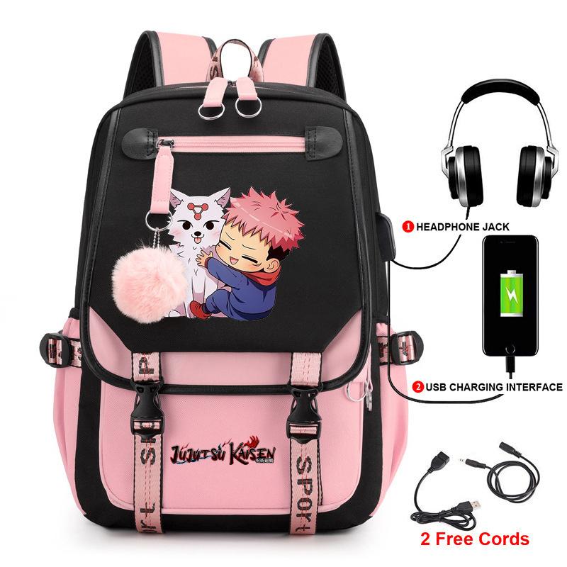 Anime Peripheral Spells Back to War Backpack Student School Bag Men's and Women's Fashion Backpack Travel Bag USB Computer Bag