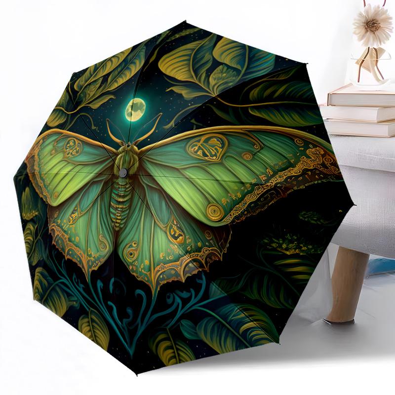 Moonlit Moth Garden Automatic Umbrella Compact 8-Rib Design Lightweight All-Season Travel Outdoor Accessory Perfect Gift for Women Men