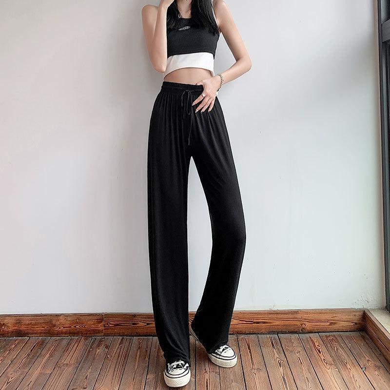 Grey Wide-leg Pants Women's Summer Thin High-waisted Drooping Casual Ice Silk Modal Dance Mosquito-proof Drooping Pants