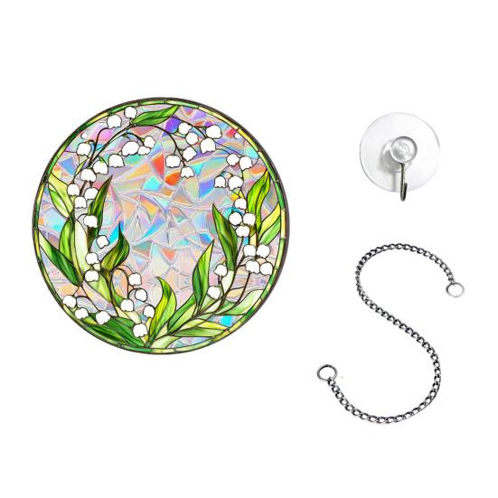 

Stained Glass Window Hanging Ornament Colorful Acrylic Suncatcher Panel with Chain And Suction Cup for Home Garden Decor 7