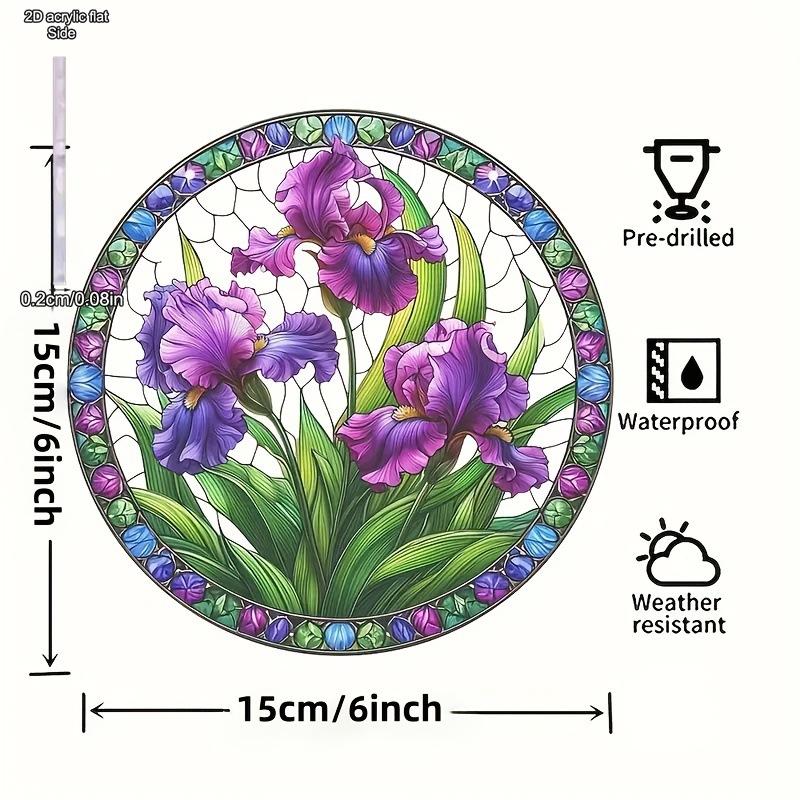 Acrylic Purple Iris Sun Catcher, Acrylic Window Hanging for Garden & Patio Decor, Four Seasons Decoration