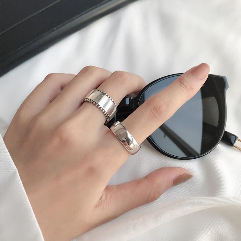 Stylish And Sleek Pure Silver Adjustable Ring Thick Band Geometric Design For Look Trendy