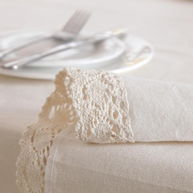 Modern Linen Cotton Solid Color Table Cover with Lace for Banquet Coffee Shop Home Decoration