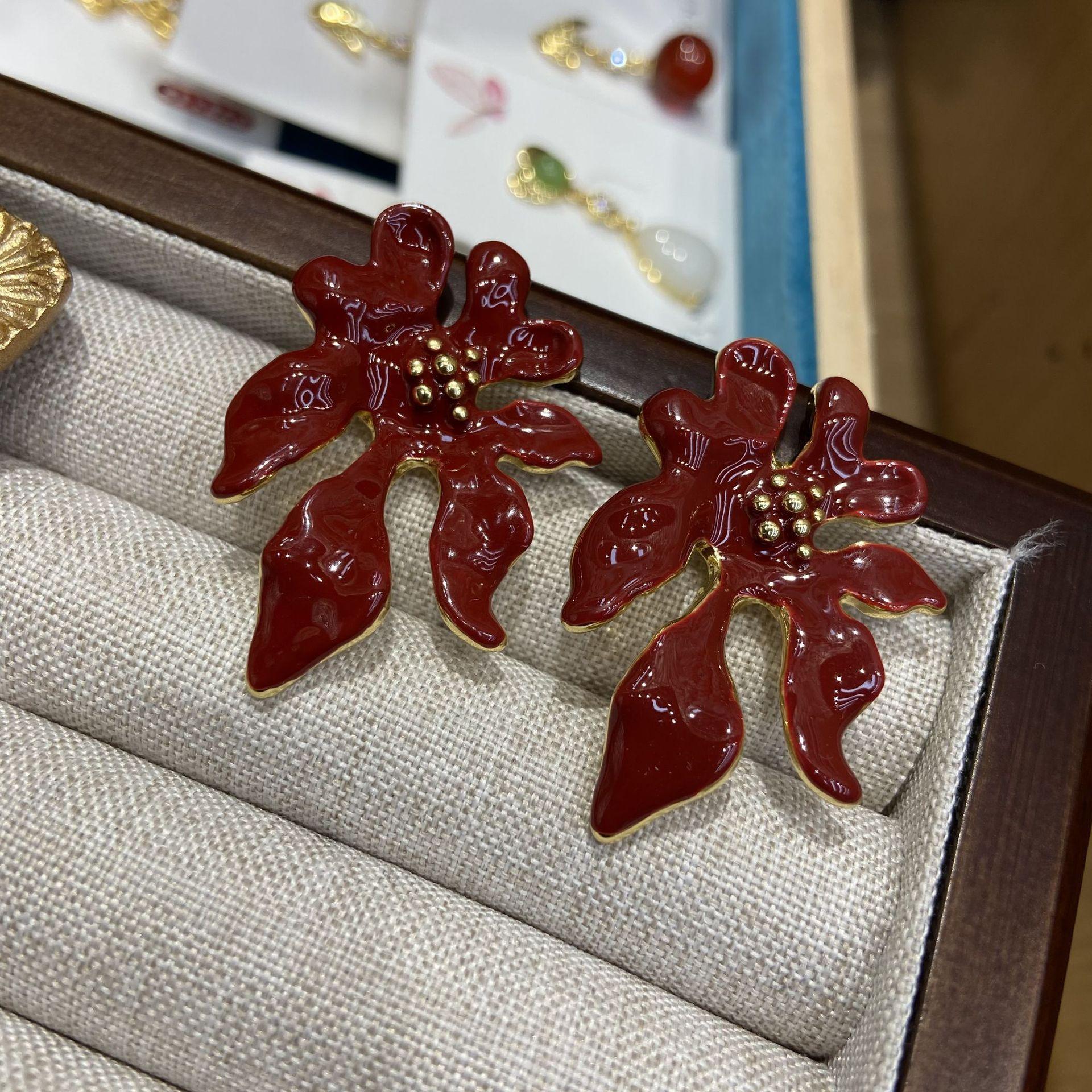 

Ангольские красные эмалевые капающие масляные объемные серьги-гвоздики в виде цветка ретро медные серьги-гвоздики из настоящего золота премиум-класса в виде цветка