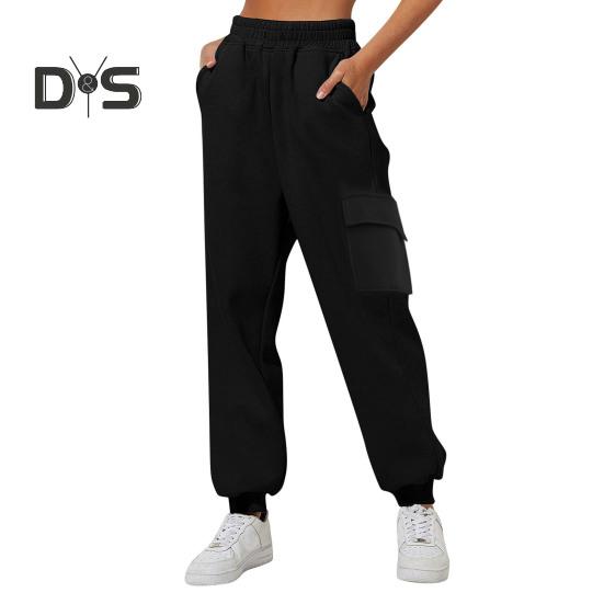 

Женские брюки-карго с эластичной резинкой на талии, однотонные, свободные до щиколотки, с несколькими карманами, повседневные мягкие дышащие женские спортивные длинные брюки 3XL чёрный