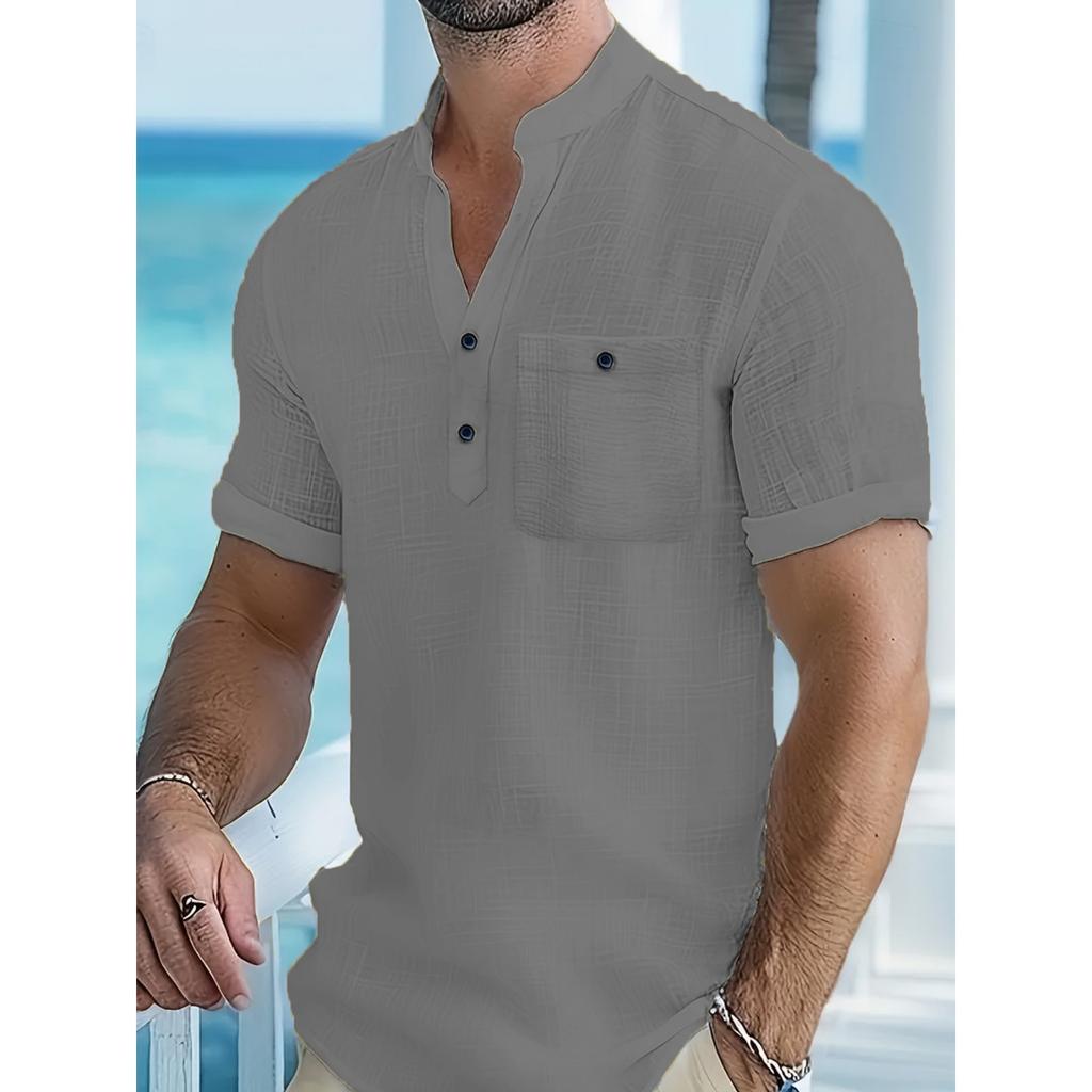 Men's Casual -color Lightweight Sports T-shirt - Men's Linen Short-sleeved Shirt