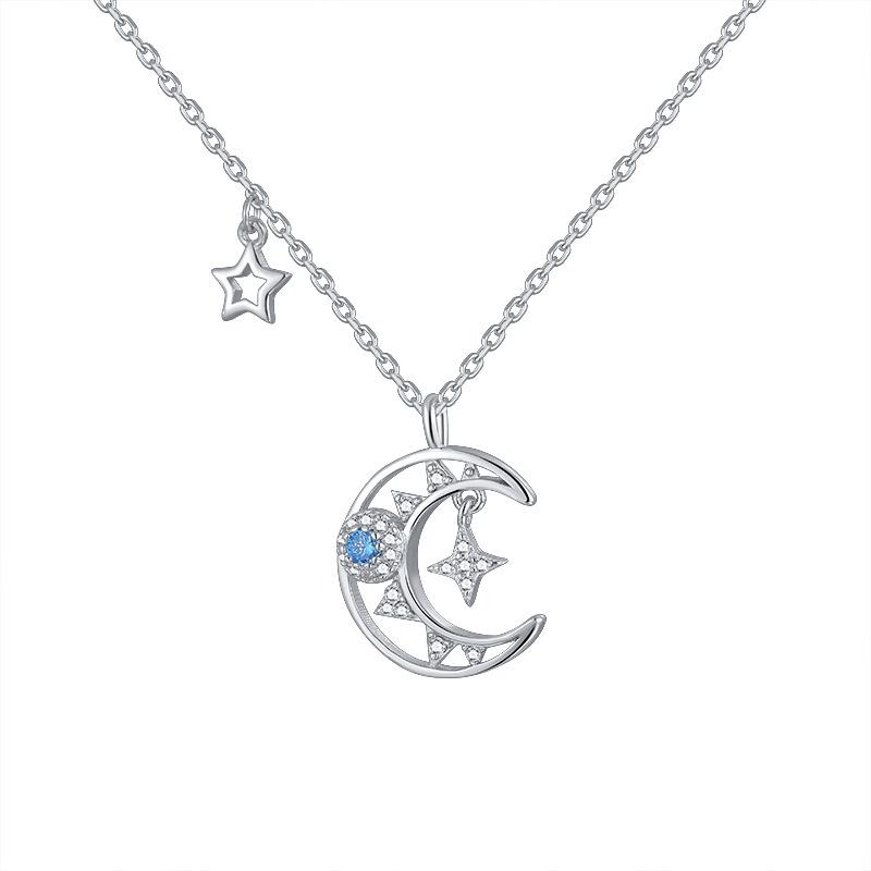 Exquisite Zircon Moon Necklace: s925 Sterling Silver & Diamond-Inlaid Design for Women's Luxury Fashion