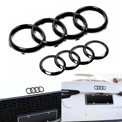 Para a2 A3 A4 A5 A6 A7 Q2 Q3 Q5 Q8 TT ABS Negro Capó Parrilla Frontal del Capó Insignia Emblema de Maletero Trasero Pegatina Calcomanía Logo de 4 Anillos