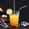 Reusable Stainless Steel Straws Eco Friendly Metal Drinking Straw Set Long Silver Bent Straight Straws Bar Cocktail Accessories