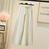 Women's Off-White Tie-Waist Knitted Wool Pants - High Waist, Wide Leg, Floor-Length, Autumn/Winter Style