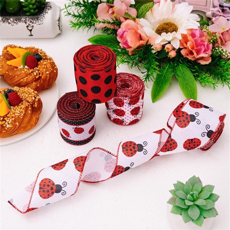4 Roll Labybug Ribbon 5Yard/Roll Ladybird Ribbon Decorative Ribbon for Gift Wrapping, Party Decorations, Hair Bows