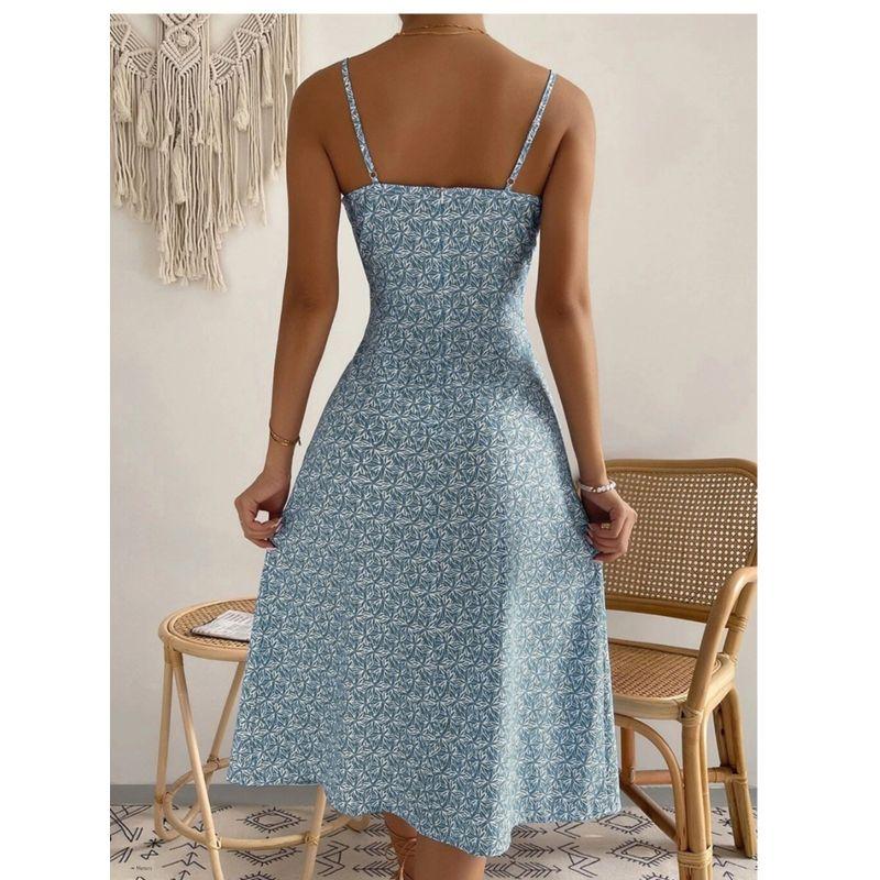 Sweet Summer off-Neck Sexy Adjustable Sling Backless Slim fit Split Mid-Length Sling Dress Vacation Skirt