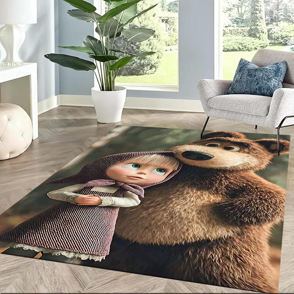 Masha Bear Area Rug Design for Game Room Dormitory Outdoor Hallway Antislip Carpet Anime Office Decor Birthday/Christmas Gift