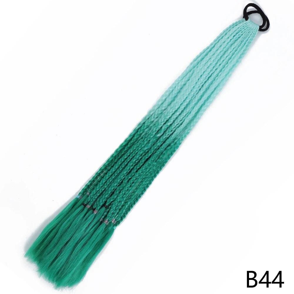 XINRAN Synthetic Long Straight Braids Hair With Rubber Bands Rainbow Braided Ponytail For Women And Girls Cosplay Party Accessories