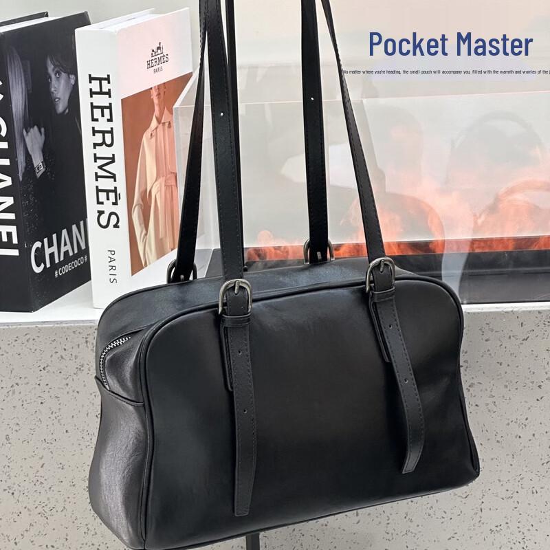 Dou Xiaozhu Women s Vintage Leather Bowling Bag