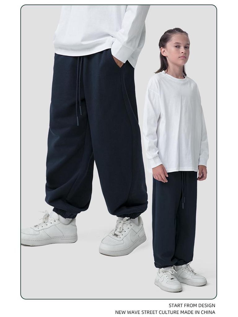 Children's Solid Color Loose-Fit Sweatpants and Sweatshirt Set - Combed Cotton, Large Terry Cloth for Big and Middle Kids