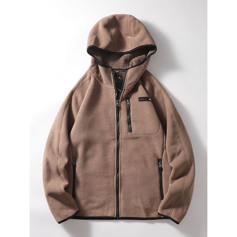 Outdoor Fleece Jacket with Hood, Thickened Fleece Lining, Men's Winter Zip-Up Sweatshirt