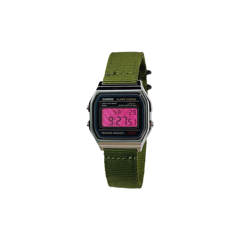 CASIO Customized watch modified series silver resin case A158WA-1 modified-Tie Lei heart rhythm Quartz nylon A158WA-LvSeBiaoDaiBaBiFenGeWenBiaoJing