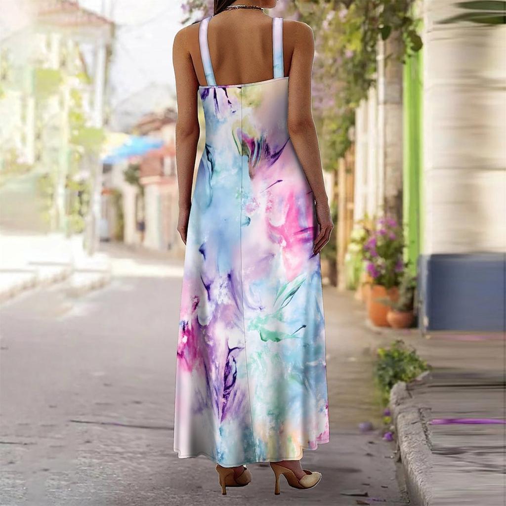 Women's Slip Dress Maxi Long Dress Ink Flower Painting Print Stitching Print Dress Spring & Summer Leisure Vacation