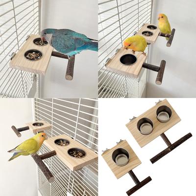 Poleiro de Pé para Pássaros com Tigela Alimentadora Suporte para Papagaio Tigela para Alimentar Água e Comida Acessório para Gaiola Entretenimento para Pássaros Poleiro de Descanso