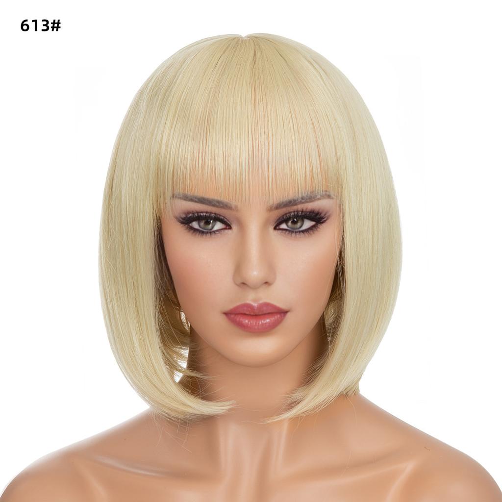 Women's Natural Looking Daily Use Short Straight Wig with See-through Bangs Ladies Front Lace Heat Resistant Fluffy Bob Wig