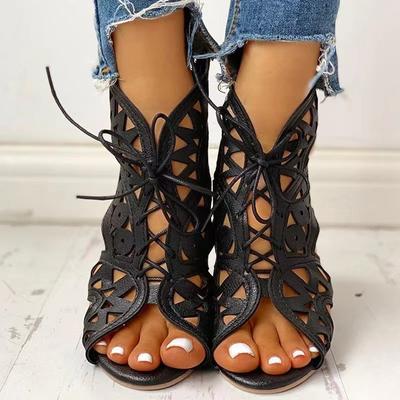 Wedge Sandals for Women 2024 Summer Shoes Fashion Lace Up Low Heel Flat Ladies Sandals Large Size Casual Hollow Out Sandalias
