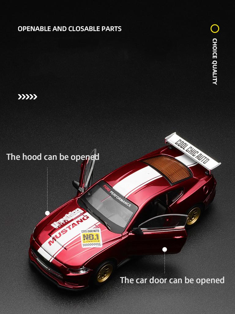 LLB4 CCA 1:42 Ford Mustang GT 2018 Assembled Model Car, Zinc Alloy Metal Ornament, Collectible Gift Car