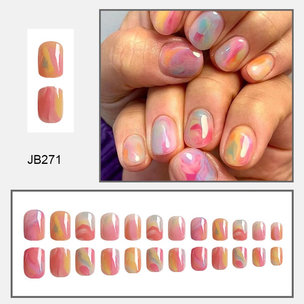 24pcs Press On Nails Colorful Gradient Bright White Fashionable Nails Short Square Nails Removable Fake Nails