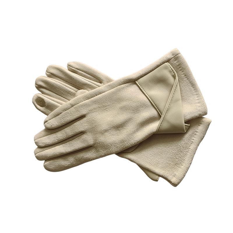 Nouveaux Gants pour Femmes Hiver Plus Velours Chaud Style Commercial Tempérament Nœud Écran Tactile Équitation Conduite