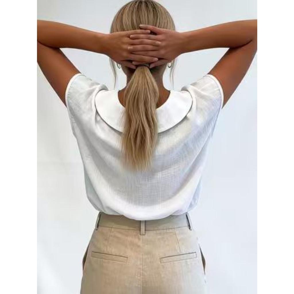Summer Solid Color Short Sleeve Lapel Button Women's Shirt Blouse, European & American Style Crossbody Women's Top for JOOM Leisure