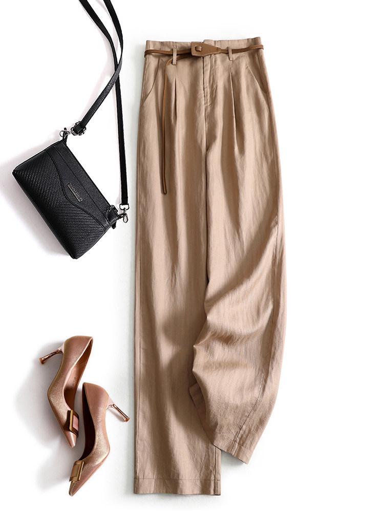 Women s Tencel Linen High-Waisted Wide-Leg Trousers – Lightweight Summer Flare Pants 2XL