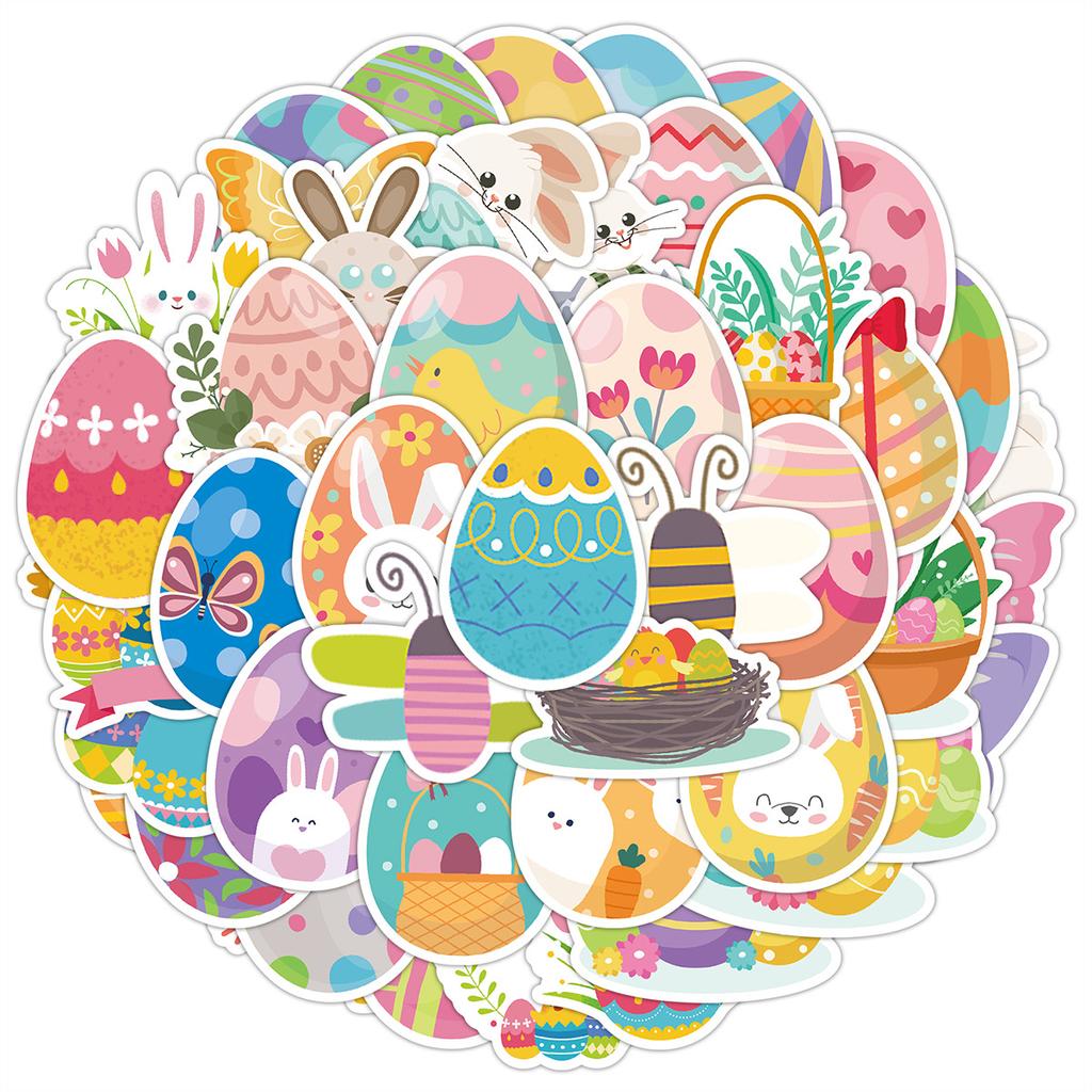 Non-Toxic 50Pcs Easter Egg Cartoon Holiday Stickers Children'S Cute Stickers Rewards Student Stickers Labels Gifts Children'S Toys