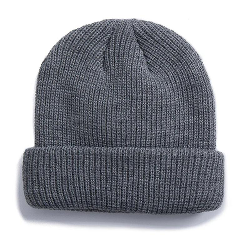 Unisex Autumn Winter Ribbed Knitted Hat Soft Cuffed Short Melon Cap Men Women Navy Style Beanie Hat