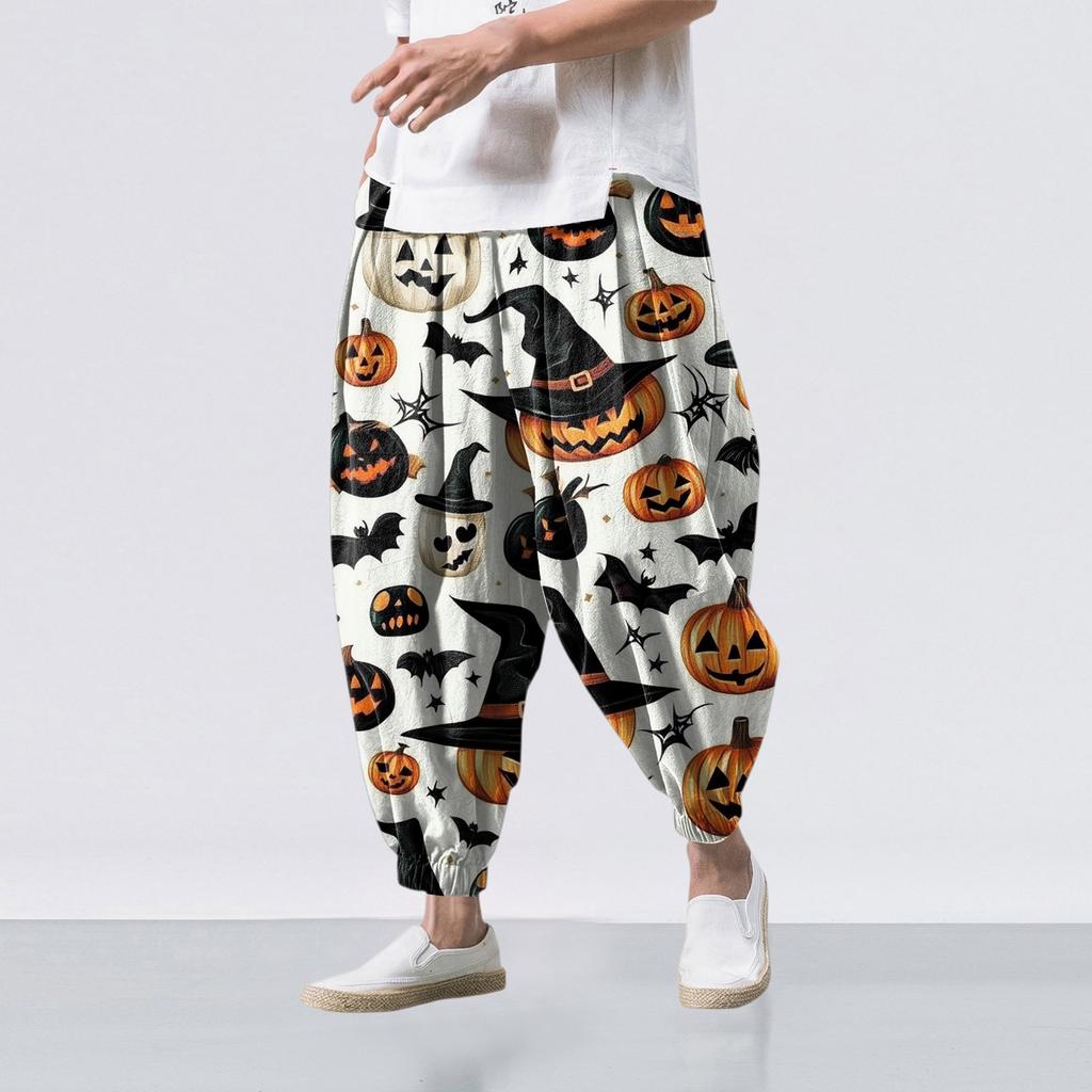 Halloween-Print - Lässige Weitbein-Hose, Herren Lässige Loose-Fit-Hose