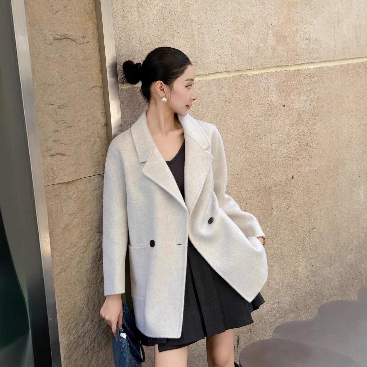 

Женское кашемировое пальто в корейском стиле с воротником-стойкой, средней длины