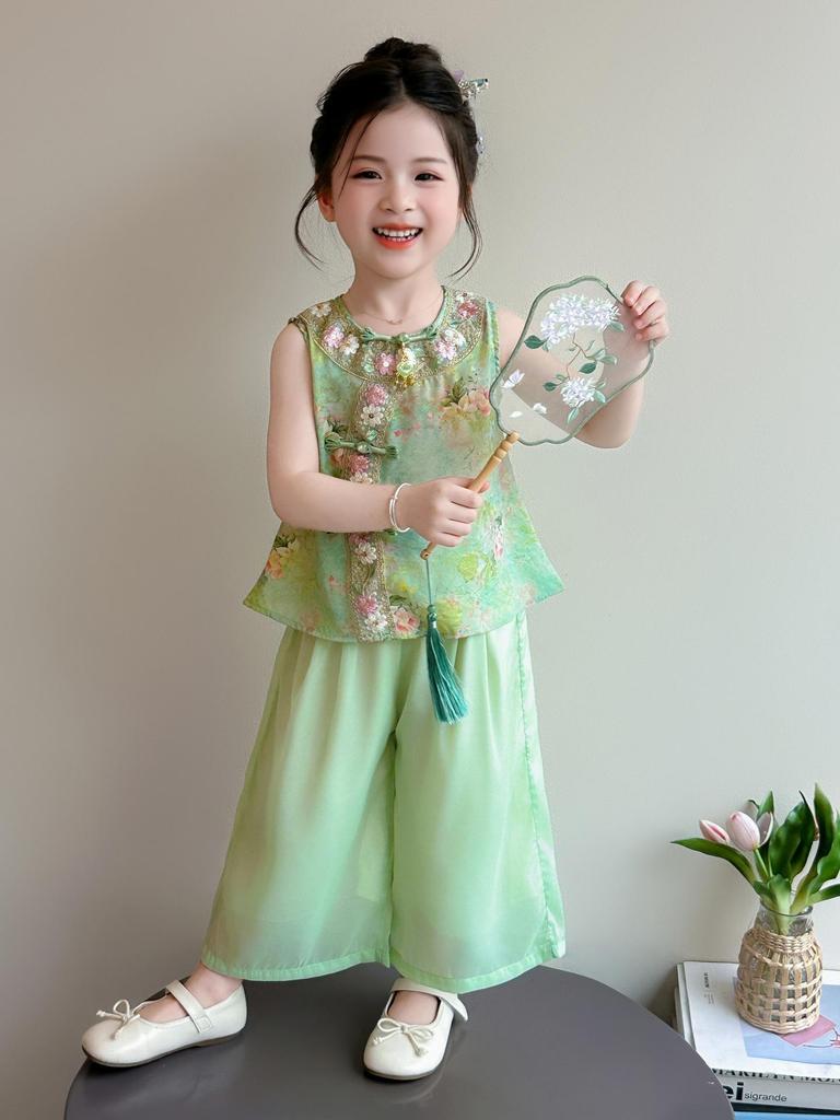 2026 Summer Chinese Style Hanfu Two-Piece Set for Baby Girls