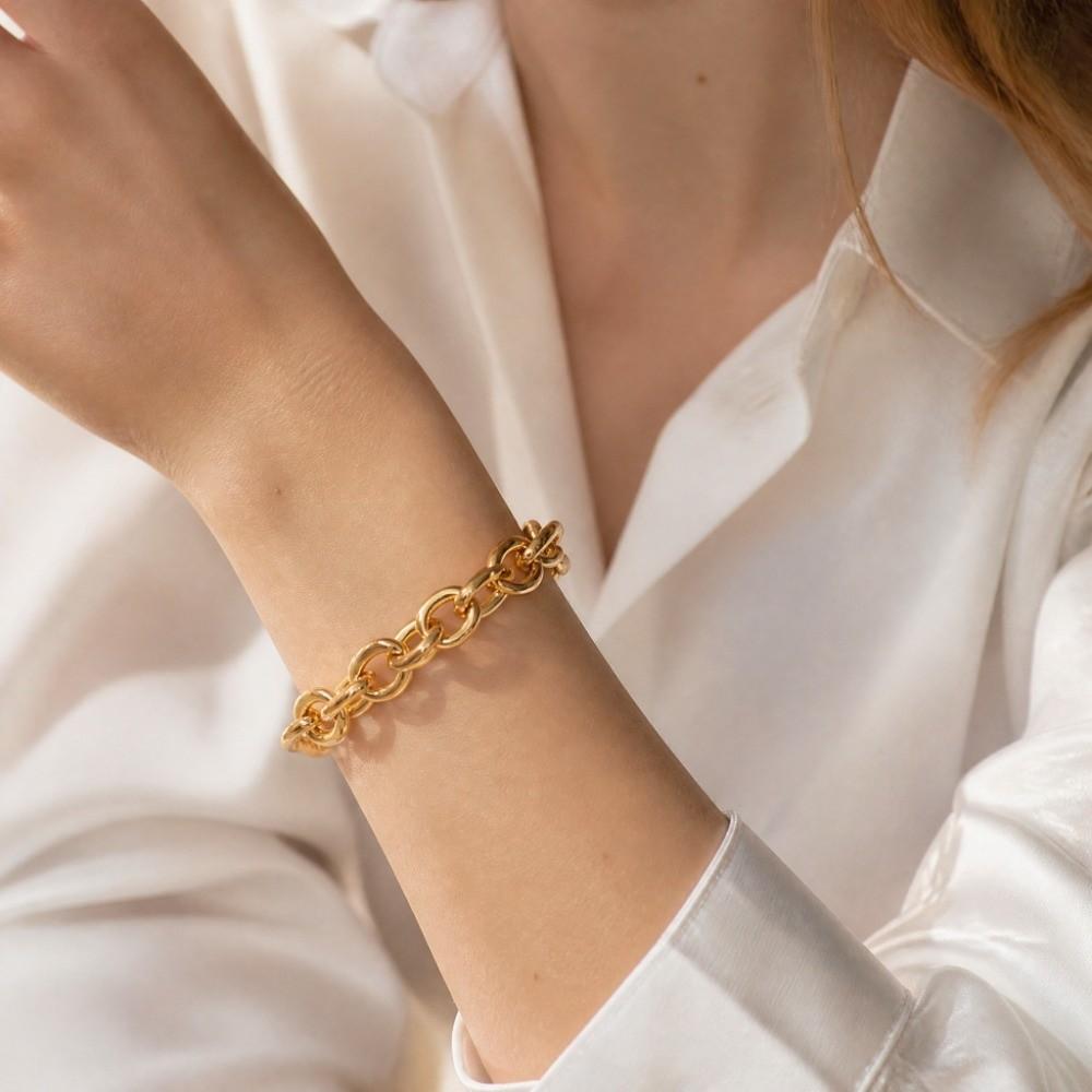 Gold Plated Chunky Chain Bracelet Stainless Steel Curb Link Bracelet Cable Chain Bracelet For Men