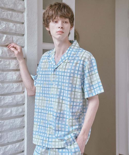 

[Воскресная гостиная] Синий клетчатый комплект пижамы с коротким рукавом SMLDAST0077-BS [Отправка из Кореи] 100% Оригинал M M