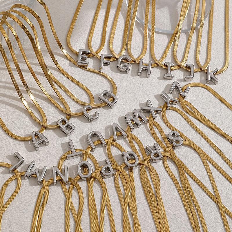 Titanium Steel Snake Bone Chain 26-Letter A-Z Initial Pendant Necklace Alphabet Choker Jewelry Holiday Gift For Women
