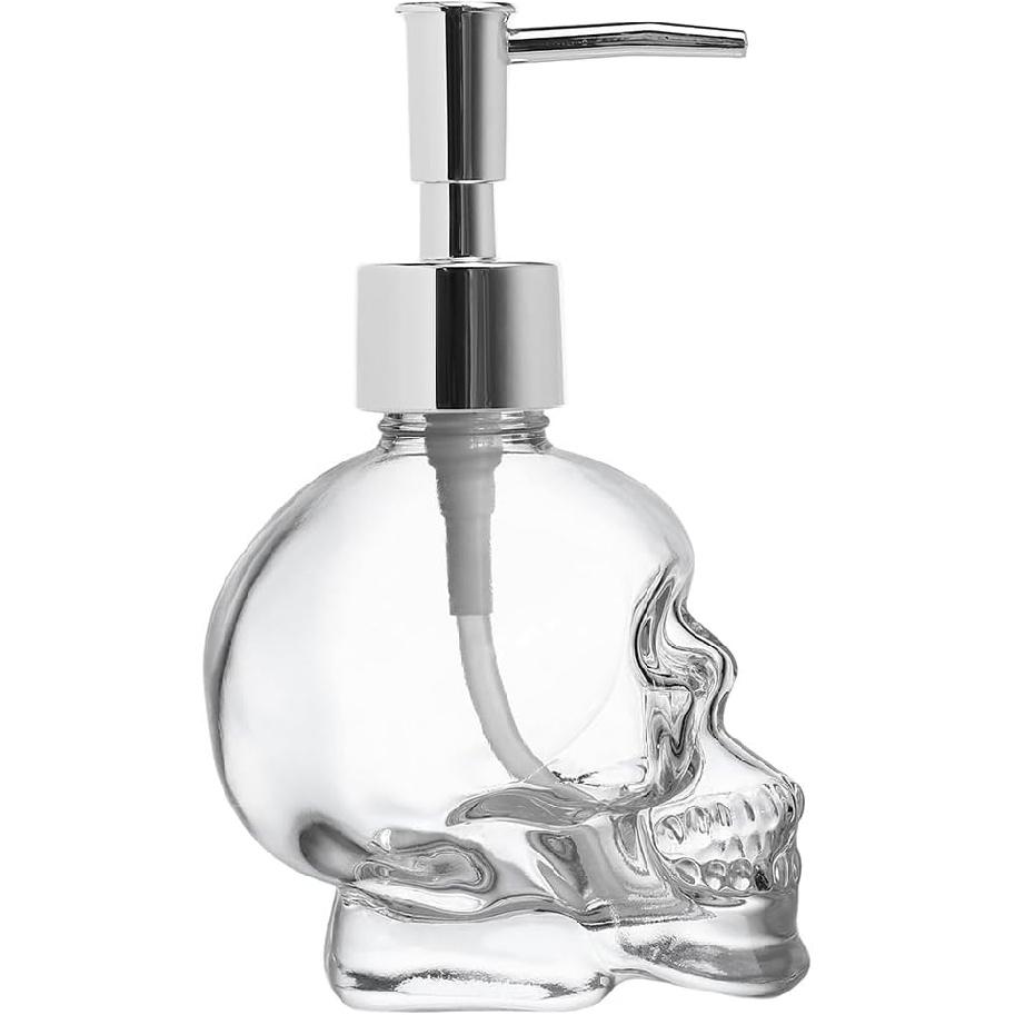 123Arts Glass Skull Soap Dispenser Lotion Bottle Soap Bottle with Pump Sliver