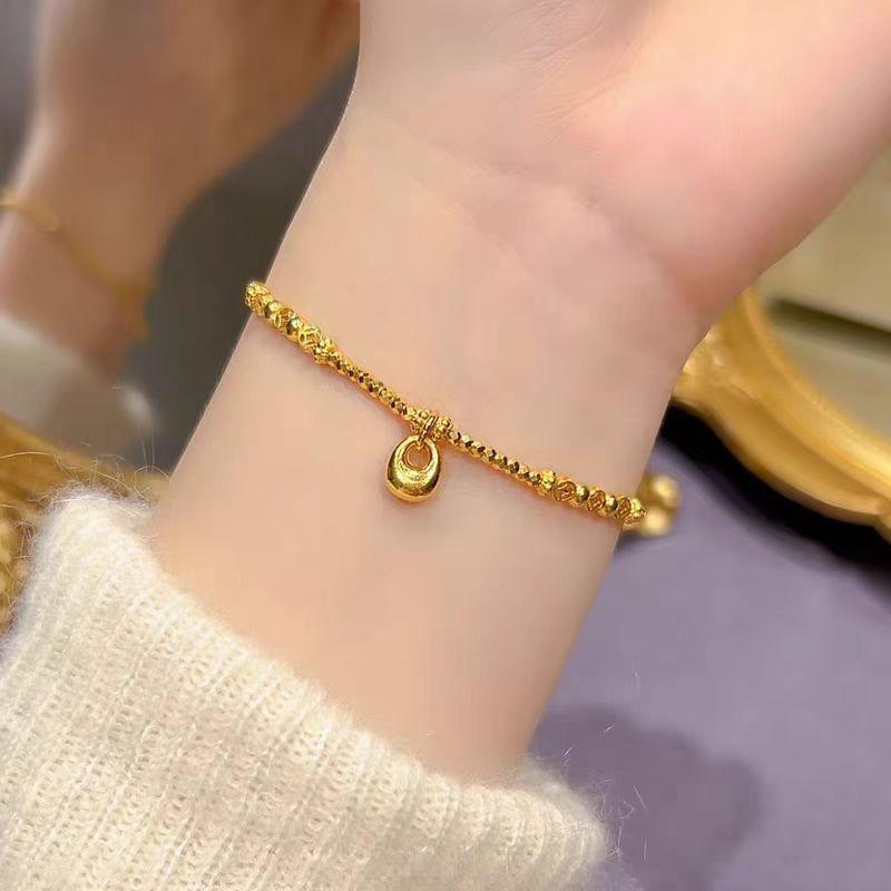 Golden Nuggets Women's Gold Disco Ball Beaded Bracelet - Crushed Silver Ancient Design Jewelry