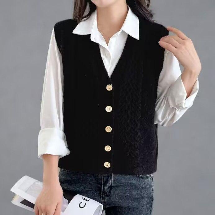Sweater Vest Women Sleeveless v-Neck Knitted Vests Pullover Vest Female Jumper Pull Femme