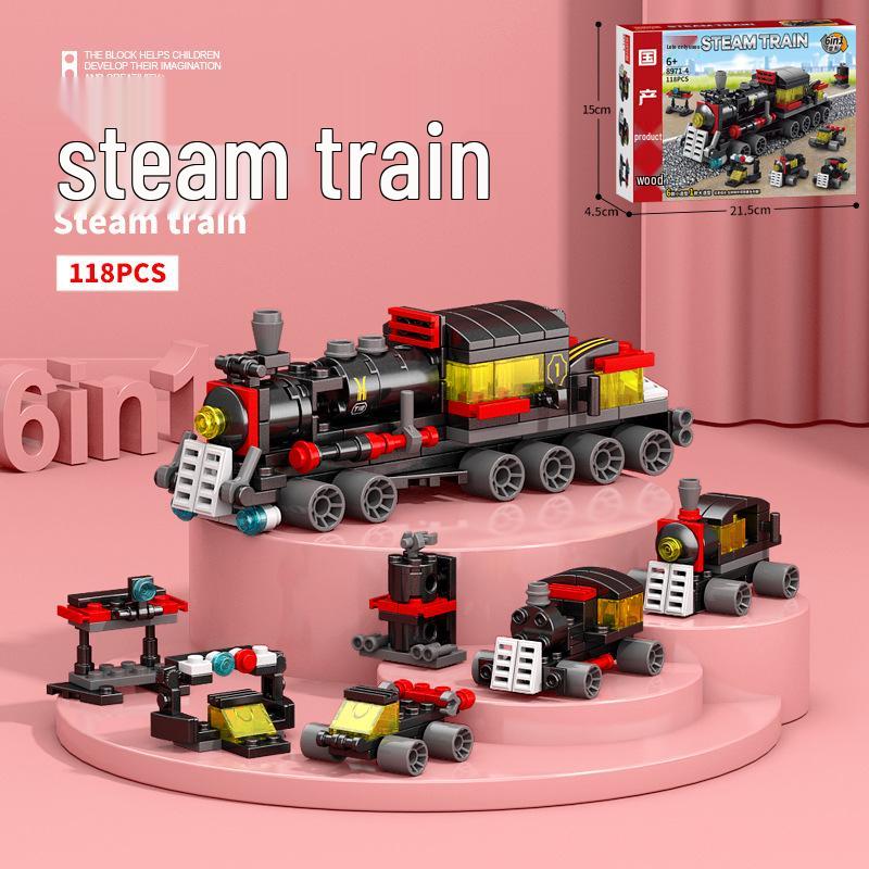 6-in-1 Kids' Building Block Set: Train, Robot, Tank, Police - Compatible Blocks for Boys & Girls
