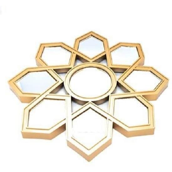 1 Pcs Round Geometric Flower Shape Fiber Wall Mirror with Acrylic Golden Aesthetic Frame with Hook for Hanging