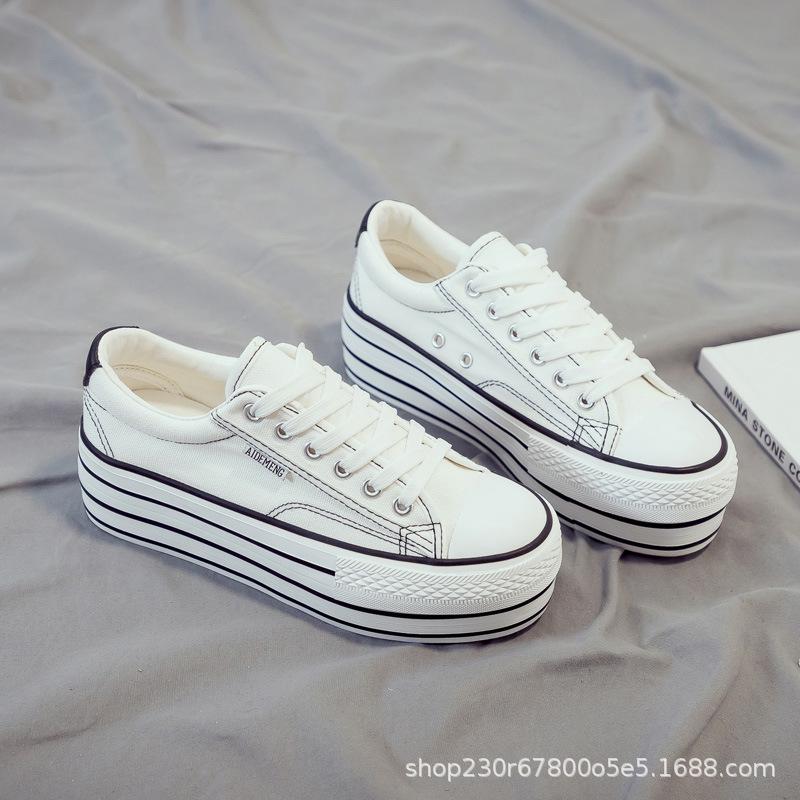 Women's Thick Soled Canvas Shoes Sponge Cake Heel Boosting Sports Shoes Casual Canvas Shoes Breathable Sports Shoes
