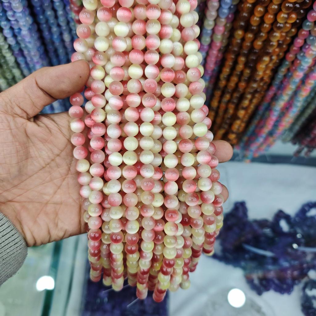 10mm Cat's Eye Stone Beads: Single, Double, Triple Color Options for DIY Jewelry Accessories.