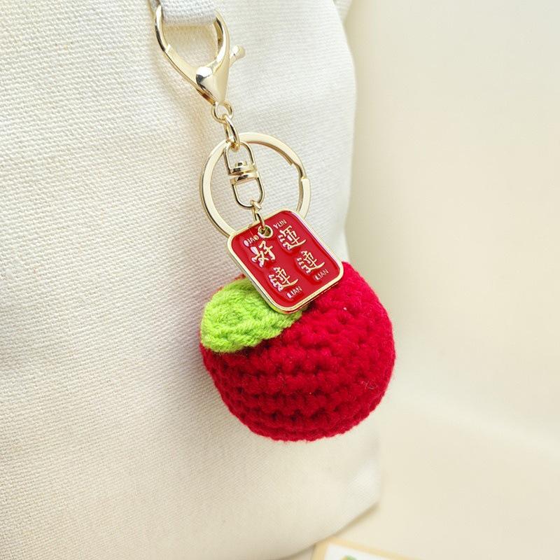 Handmade Crochet Fruit Keychain: Persimmon & Apple Pendant Souvenir Gift