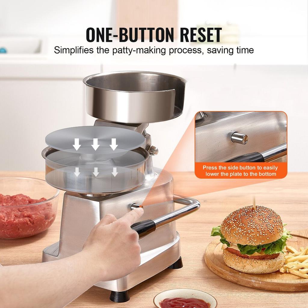 Commercial Burger Patty Maker, 150mm/6inch Hamburger Beef Patty Maker, Heavy Duty Food-Grade Stainless Steel Bowl Burger Press Machine, Kitchen Meat